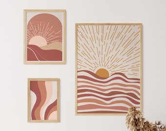 Boho Wall Decor Set of 3 Prints, Boho Wall Art, Abstract Print, Boho Art Print, Abstract Gallery Wall Set, Terracotta Print, Boho Prints