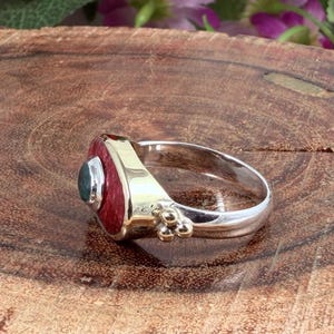 Indian Ruby Emerald Stacked Cluster 925 Sterling Silver Two-Tone Ring | Handmade Engagement Ring