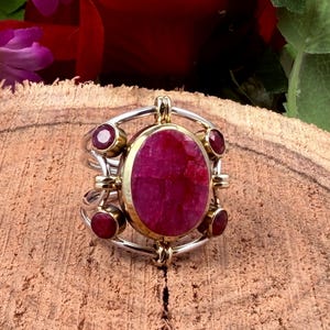 Handmade Sterling Silver Ruby Ring: Faceted Gemstone, Two-Tone Boho Style