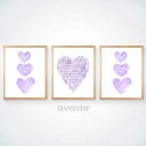 Lavender Wall Art, Set of 3 Lavender Prints, Lavender Nursery Decor, Purple Girls Room, Purple Heart Art, Purple Heart, Light Purple Art