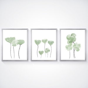 Sage Green Flower Prints, Mint Watercolor Art Prints, Sage Green Wall Art, Sage and Gold Art, Sage Green Watercolor Botanical