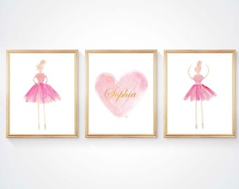 Ballerina Wall Art, Set of 3 - 8x10, Ballerina Art, Girls Ballet, Girls Ballet Print, Ballet Nursery, Ballerina Decor, Ballerina Watercolor,