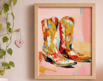 Western Glam Decor, Cowboy Boots Textured Wall Art,  Boho Ranch Style (Digital Download)