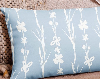 Farmhouse Pillow in Chambray Blue, Light Blue Floral Pillow Cover, Light Blue Flower Pillow, Blue Bedroom Decor, Blue Floral Stripe