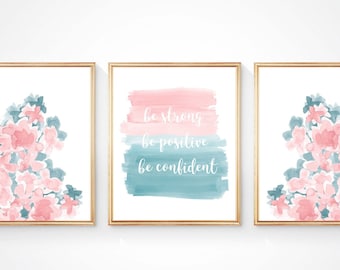Teal and Blush Prints for Girls Room, Wall Decor for Tween Bedroom, Young Girl Inspirational Prints, Teal and Blush Bedroom, Tween Bedroom