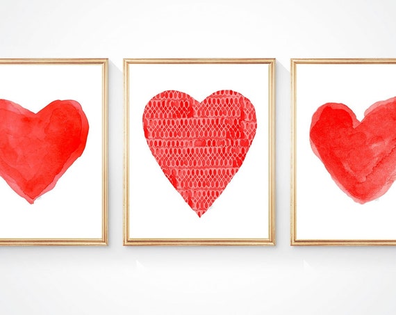 Red Heart Prints, Set of 3 in 8x10 or 11x14