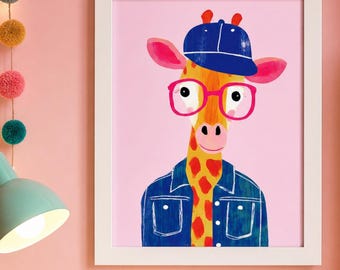 Maximalist Giraffe Wall Art, Stylish Nursery Decor, Modern Jungle Decor (Digital Download)
