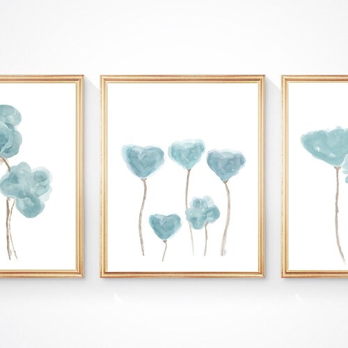 Teal Wall Decor Set of 3 Watercolor Prints Teal Decor Teal Etsy