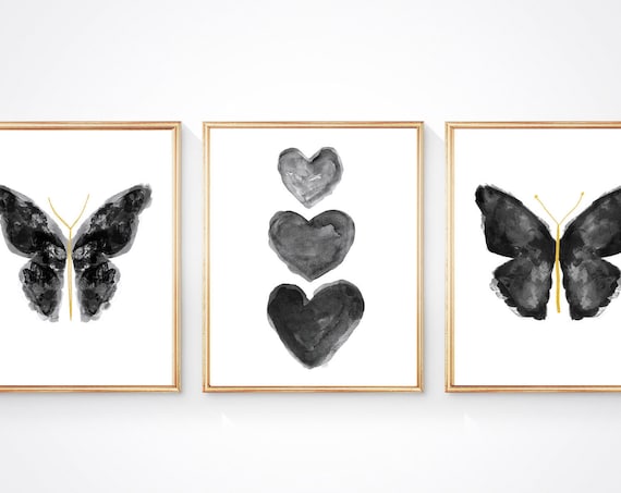 Black Butterfly and Hearts Wall Decor