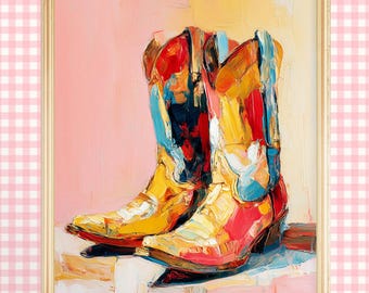 Coastal Cowgirl Art:, Texas Dorm Wall Decor, Cowgirl Aesthetic, Pink Cowboy Boots Digital Download