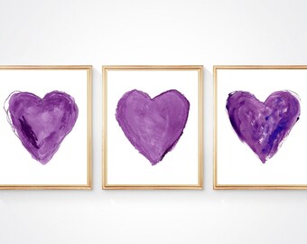 Purple Heart Prints, Plum Heart Prints, Purple Heart Wall Art, Plum Bedroom, Purple Wall Decor, Deep Purple Wall Decor, Purple Bedroom Decor