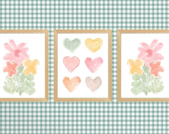 Cottage Floral Wall Decor, Cottage Wall Decor, Cottage Nursery Prints, Girls Pastel Wall Decor, Blush and Sage Decor, Girls Cottage Bedroom