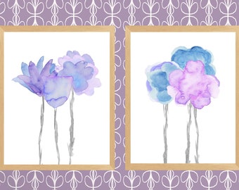 Lavender and Blue Wall Art, Lavender and Blue Flower Prints, Floral Wall Art, Purple and Blue Floral, Lavender Wall Art, Boho Floral Bedroom