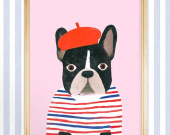 French Bulldog in Paris, Whimsical Parisian Dog Portrait (Digital Download)