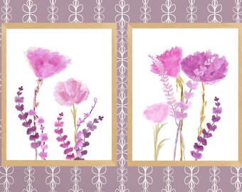 Lavender Farmhouse Wall Decor, Lavender Florals, Set of 2, Plum Wall Decor, Natural Wall Decor, Lavender Nursery Prints, Purple Flowers