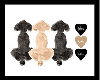 Three Poodle Memorial, Poodle Family Gift, Poodle Print, 3 Poodle Gift, Standard Poodle, Poodle Present, Poodle Artwork, Poodle Art