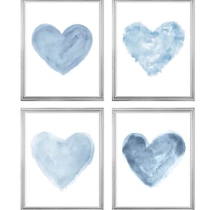 Denim Blue Hearts Wall Art, Set 4 Watercolor Hearts, Blue Heart Gallery Wall, Blue Nursery Decor, Denim Blue Wall Decor, Denim Blue Prints