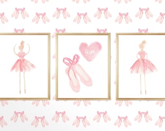 Ballerina Prints, Set of 3 Ballet Prints, Ballet Nursery, Personalized Ballerina, Ballet Shoes, Ballet Slippers, Ballerina Wall Art