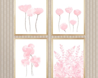 Pink Flowers Gallery Wall, Set of 4, Pink Gallery Wall, Pink Floral Wall Art for Nursery, Pink Flower Prints, Garden Girl Gallery Wall
