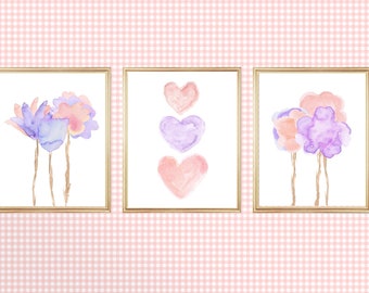 Girls Pastel Bedroom Prints, Lavender and Blush Flower Prints, Girls Bedroom Artwork,  Girls Pastel Wall Art, Pastel Bedroom Decor