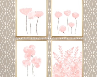 Blush Flowers Gallery Wall, Set of 4 Flower Prints, Blush Wall Art, Watercolor Botanical Gallery, Blush Gallery Wall, Blush Pink Wall Art