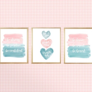 Teal and Blush Bedroom Decor, Wall Decor for Tween Bedroom, Teal Inspirational  Prints, Inspiration Prints for Teal Bedroom, Tween Bedroom