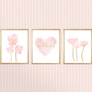 Sweet Dreams Nursery Prints, Blush and Gold  Baby Nursery, Blush and Gold Nursery Decor, Set of 3, Sweet Dreams Print, Nursery Quote