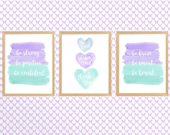 Lavender Girl Power Prints Set of 3, Teen & Tween Room Decor, Inspirational Wall Art for Girls,Young Girl Power Lavender Artwork for Bedroom