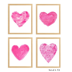 Hot Pink Wall Art, Hot Pink Artistic Heart Print Set, Girls Hot Pink Wall  Decor, Hot Pink Nursery, Hot Pink Bedroom, Valentines Day Prints, 