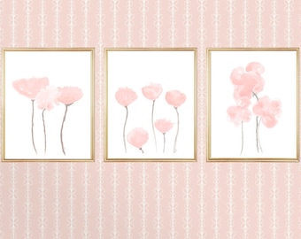 Blush Flower Prints, Set of 3- 8x10,  Girl's Coquette Nursery Art