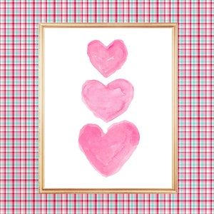 Pink Heart Wall Art,  Girls Hot Pink Wall Decor, Pink Watercolor Heart Art, Bright Pink Girls Room, Pink Nursery Decor, Girls Wall Art