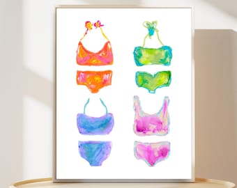 Bikini Art Print, Bathing Suit Print, Bathing Suit Fashion, Retro Bathing Suit Print, Bright Coastal Decor, Swimsuit Print, Beach House Art