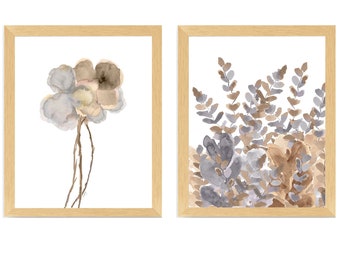 Neutral Wall Decor, Farmhouse Wall Décor, Neutral Flower Prints, Fern Print, Gold and Silver Wall Decor, Living Room Art, Natural Wall Decor