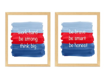 Boys Bedroom or Bathroom Quotes Set of 2, Positive and Inspirational Prints for Boys, Playroom and Bedroom Wall Decor, Motivational Boys Art