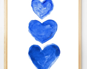 Bright Blue Heart Print, Hanukkah Gift, Royal Blue Art, Blue Heart Art, Bright Blue Decor, Blue Hearts, Hanukkah Decor, Blue Family Hearts