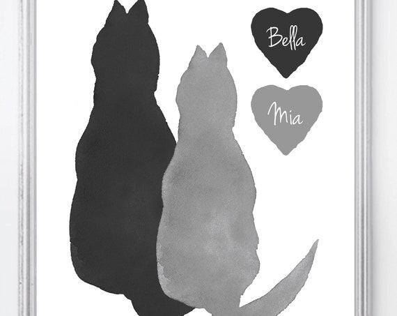 Cat Loss Gift, Personalized Watercolor Cat Print