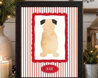 Personalized Christmas Pug Portrait – Pug Parent Gift