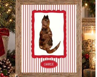 Personalized Cat Holiday Art Print- Cat Parent Gift