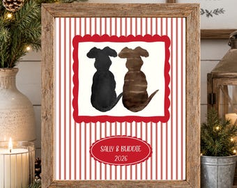 2 Dog Christmas Print for Dog Parents, Dog Lovers, 8x10