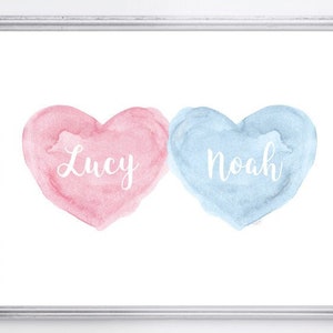 Twins Baby Gift, Boy Girl Twins, Twins Baby Gift, Personalized Twins Nursery Art, Nursery Decor Twin, Pink and Blue Baby Gift, Baby Art