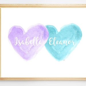 Lavender and Turquoise Girls Room, Personalized Sisters Print, Purple and Turquoise Bedroom, Lavender and Aqua Wall Decor, Sisters Playroom