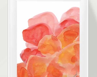 Watercolor Flowers, Orange and Pink Art, Abstract Flower Painting, Orange Red Decor, Orange and Pink Decor, Orange Watercolor Painting
