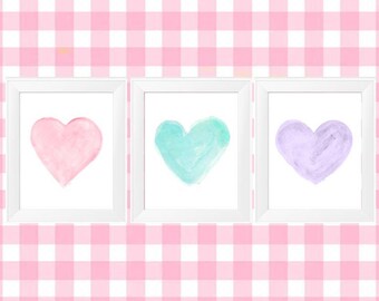 Pastel Hearts Nursery Wall Art, Set of 3, Pastel Prints for Baby Room, Soft Pastel Nursery Decor, Pastel Wall Art for Girls Room, Heart Art