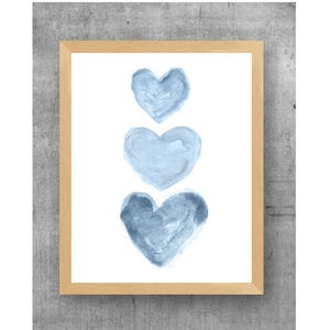 Denim Blue Nursery Print, Blue Heart Trio Print, Blue Nursery Wall Art, Baby Blue Nursery, Baby Boy Nursery Print, Pale Blue Decor, Blue Art