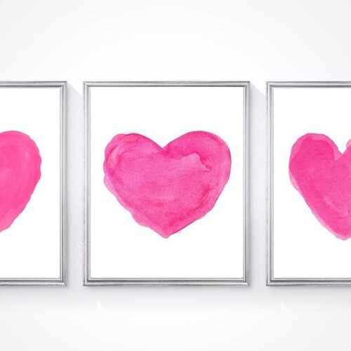 Pink Girls Wall Decor Set of 3 Prints Pink Watercolor Etsy