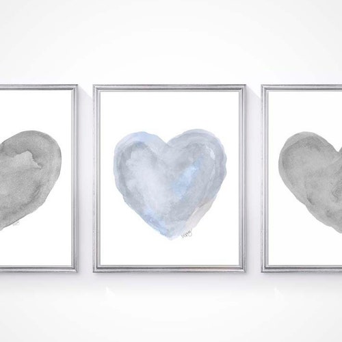 Blue Gray Wall Decor Set of 3 Watercolor Art Prints Blue Etsy