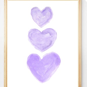 Purple Nursery Art, Watercolor Heart Art Print, Lavender Nursery Decor, Baby Girl Nursery, Girls Purple Room Decor, Purple Wall Art