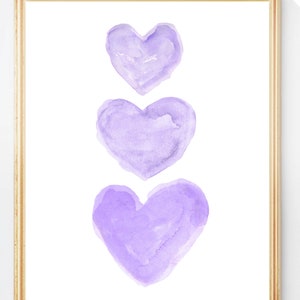 Purple Nursery Art, Watercolor Heart Art Print, Lavender Nursery Decor, Lavender Wall Art, Girls Purple Room Decor, Purple Wall Art