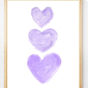 Purple Nursery Art, Watercolor Heart Art Print, Lavender Nursery Decor, Baby Girl Nursery, Girls Purple Room Decor, Purple Wall Art Purple