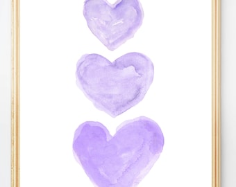 Purple Nursery Art, Watercolor Heart Art Print, Lavender Nursery Decor, Lavender Wall Art, Girls Purple Room Decor, Purple Wall Art